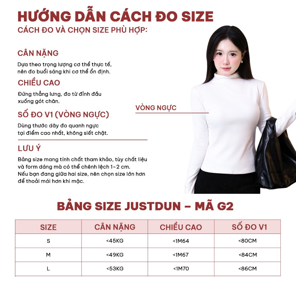 Áo Thun Ôm Body Nữ Giữ Nhiệt Tay Dài JUSTDUN G2 – Cổ Cao 3cm, Chất Nhung Mịn Dày Dặn, Co Giãn | BigBuy360 - bigbuy360.vn