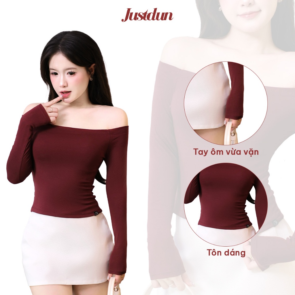 Áo Trễ Vai Tay Dài Nữ JUSTDUN D69 - Ôm Body, Basic, Cotton Mềm Mịn, Tôn Dáng, Thoáng Mát, Co Giãn | BigBuy360 - bigbuy360.vn