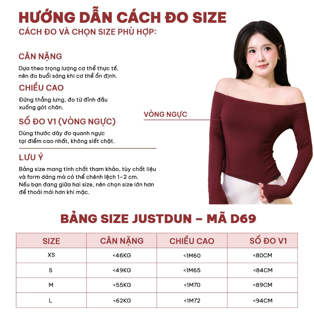 Áo Trễ Vai Tay Dài Nữ JUSTDUN D69 - Ôm Body, Basic, Cotton Mềm Mịn, Tôn Dáng, Thoáng Mát, Co Giãn | BigBuy360 - bigbuy360.vn