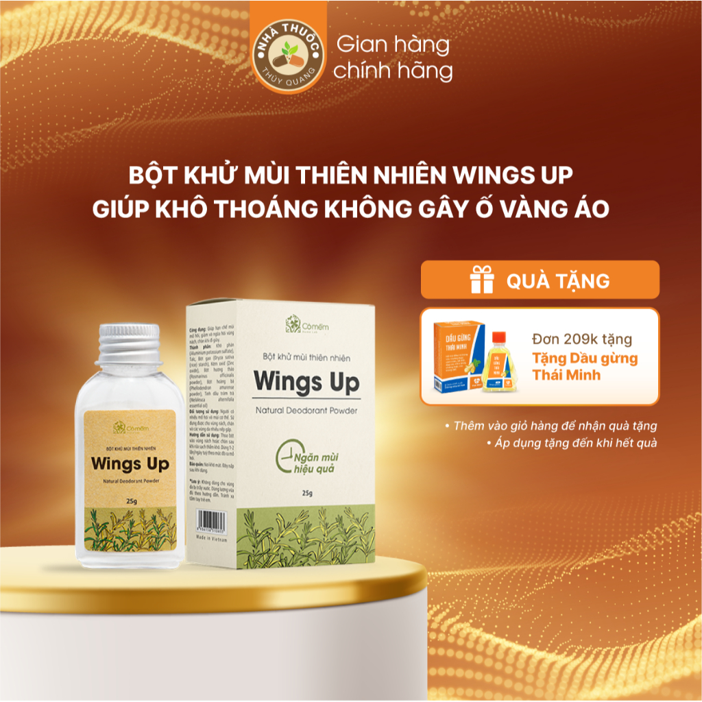 Bột khử mùi Wings Up Cỏ Mềm Hỗ trợ thấm hút mồ hôi, giúp khô thoáng - Hộp 25g