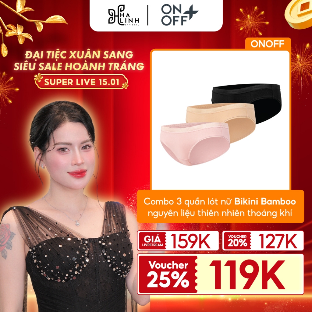 [Võ Hà Linh x ONOFF] Combo 3 quần lót nữ bikini bamboo nguyên liệu thiên nhiên thoáng khí thấm hút c