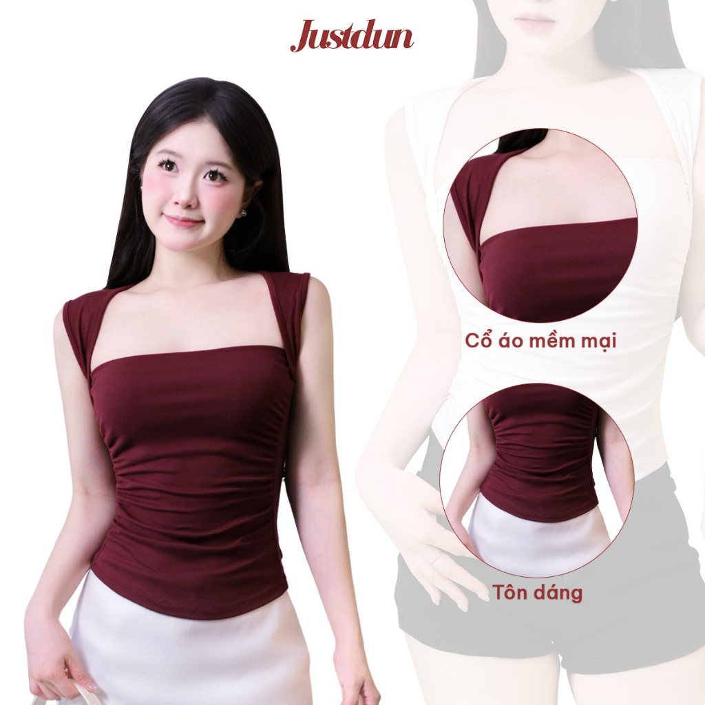 Áo 2 Dây Sát Nách Ôm Body Basic Cúp Ngực Nhún Eo Viền Vai JUSTDUN 7D - Cotton Mịn, Tôn Dáng | BigBuy360 - bigbuy360.vn
