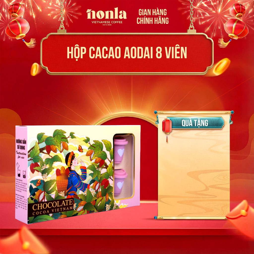 Hộp 8 viên Cacao Socola Viên Nén Nguyên Chất AODAI COFFEE - Thơm Ngon Đậm Đà