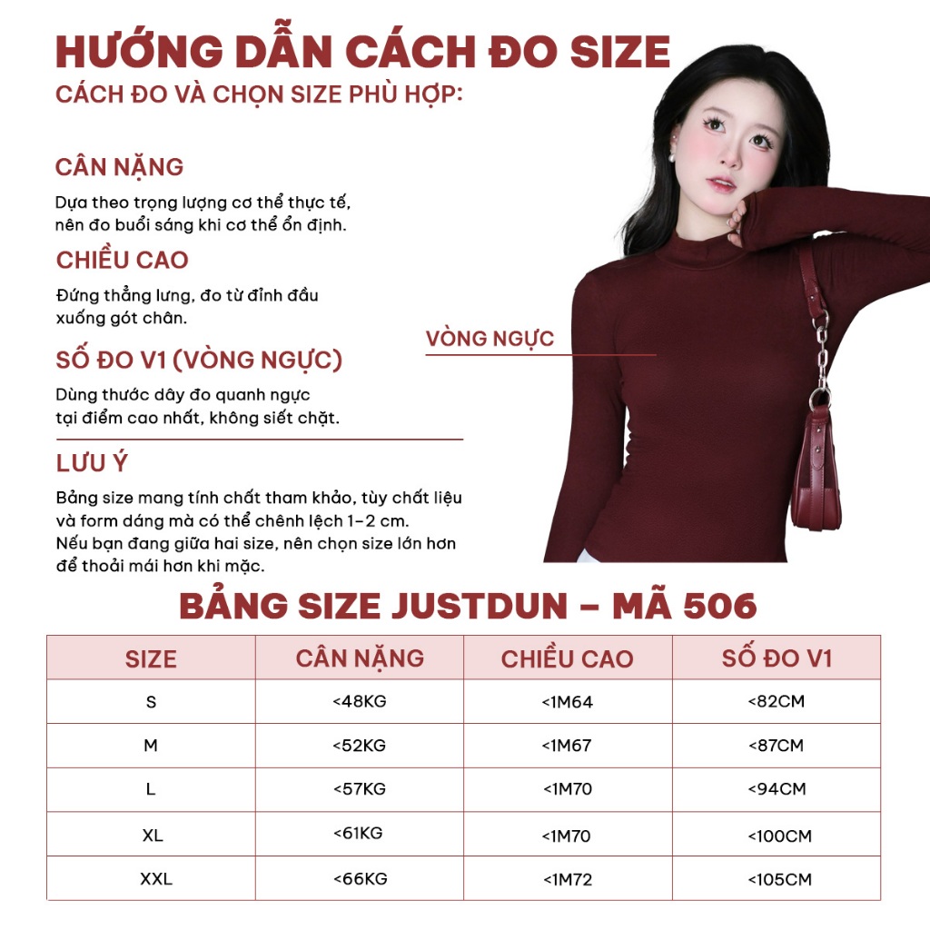 Áo Thun Nữ Ôm Body Tay Dài, Cổ Cao 5 Phân JUSTDUN 506 - Chất Cotton Mịn Cao Cấp,Co Giãn 4 Chiều | BigBuy360 - bigbuy360.vn