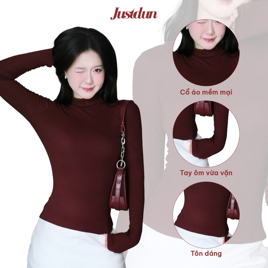 Áo Thun Nữ Ôm Body Tay Dài, Cổ Cao 5 Phân JUSTDUN 506 - Chất Cotton Mịn Cao Cấp,Co Giãn 4 Chiều | BigBuy360 - bigbuy360.vn