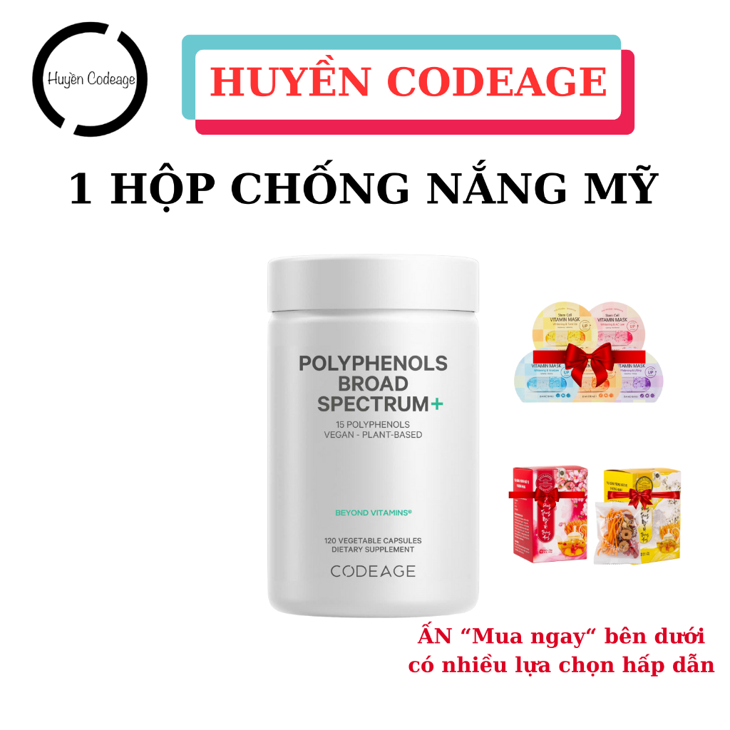 Viên chống nắng Codeage Polyphenols Broad Spectrum 120 viên - Huyền Codeage