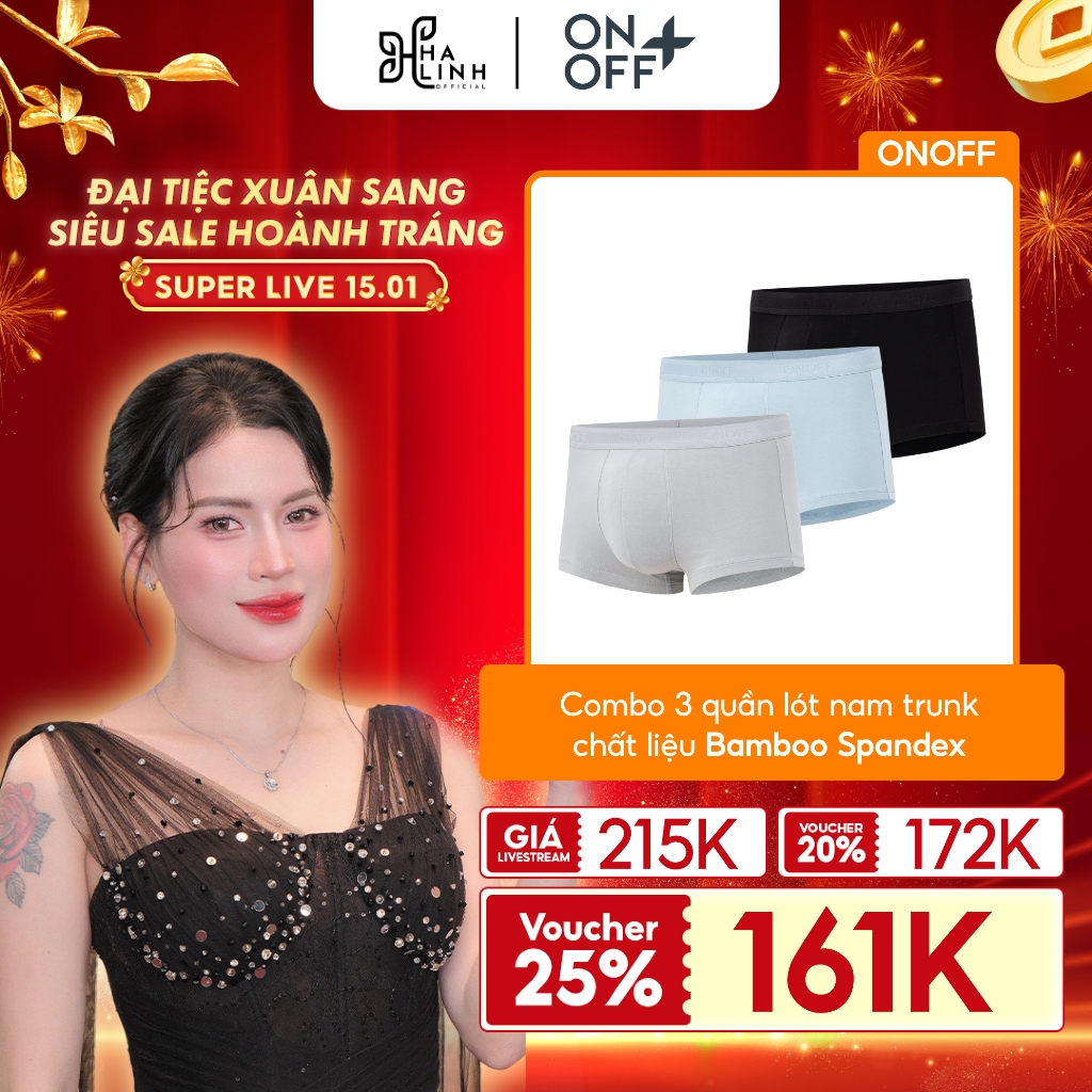 [Võ Hà Linh x ONOFF] Combo 3 quần lót nam trunk ONOFF chất liệu bamboo spandex - 18UO25A085