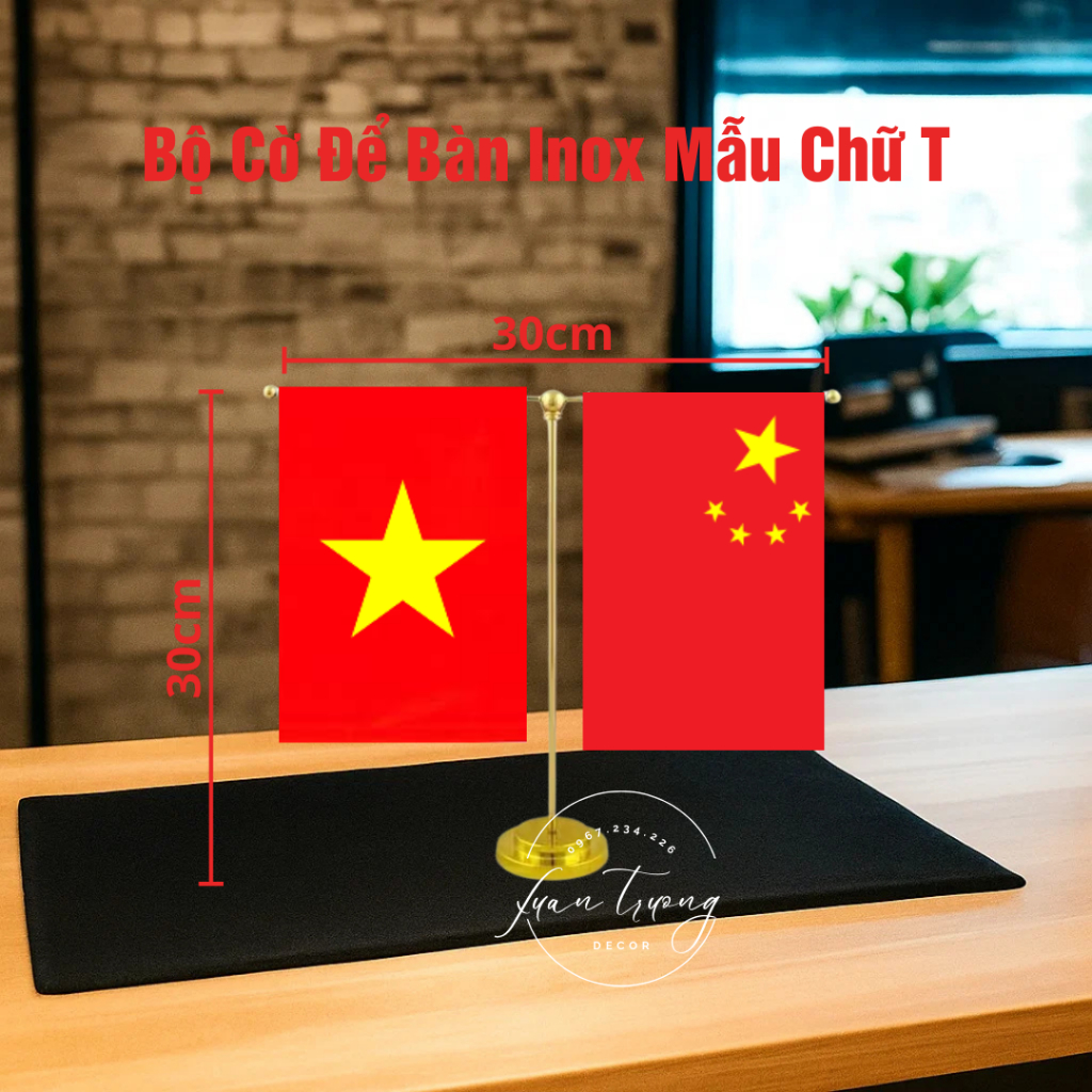 Bộ cờ để bàn làm việc inox , bộ cờ để taplo ô tô inox Việt Nam - Trung Quốc