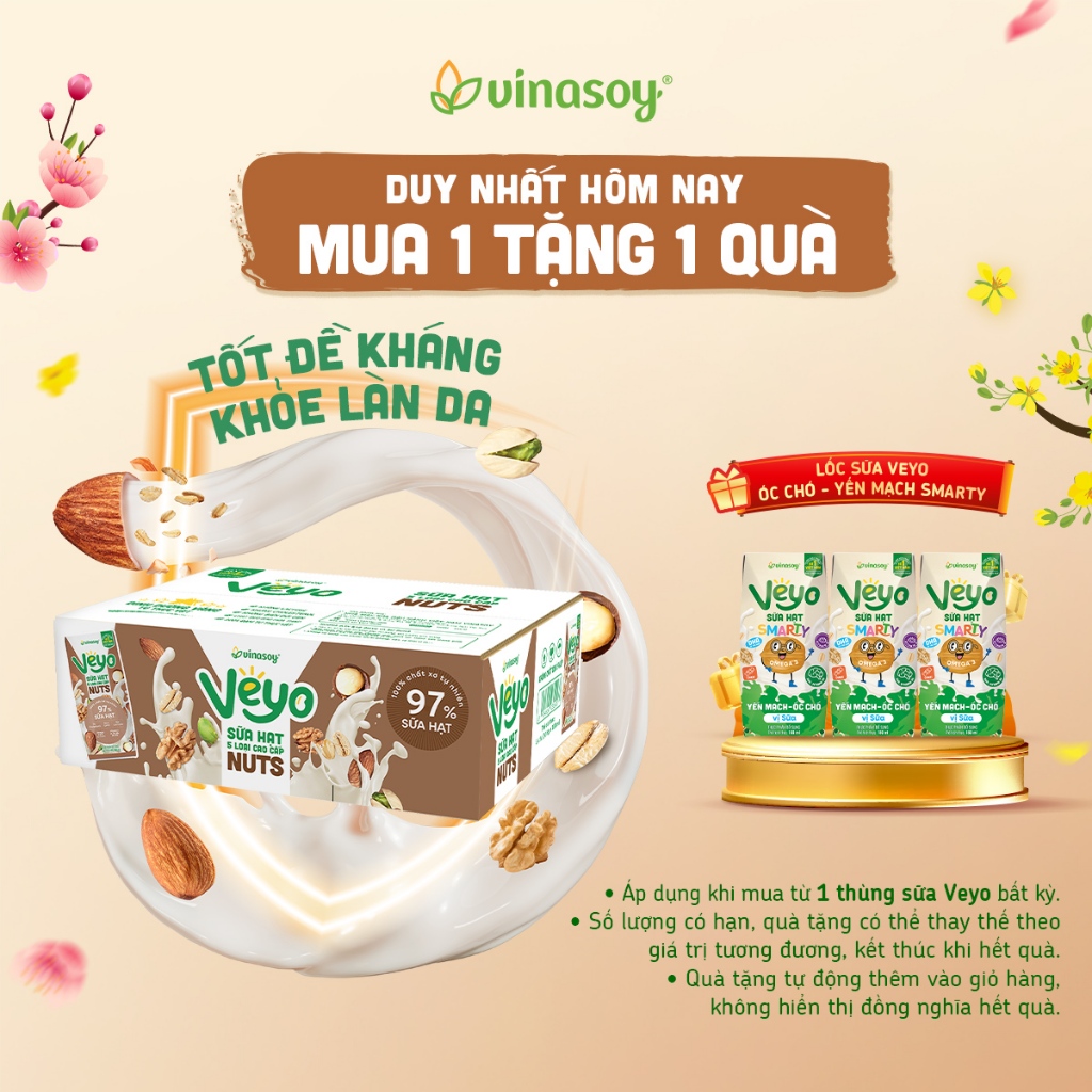 Thùng Sữa hạt 5 loại cao cấp Veyo Nuts (30 Hộp x 180ml)