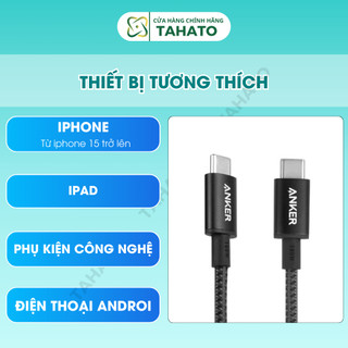 Cáp sạc Type c to typec c  60W dây sạc Anker TAHATO dây sạc nhanh cho iP 15 trở lên - Androi chiều dài 1m A8753