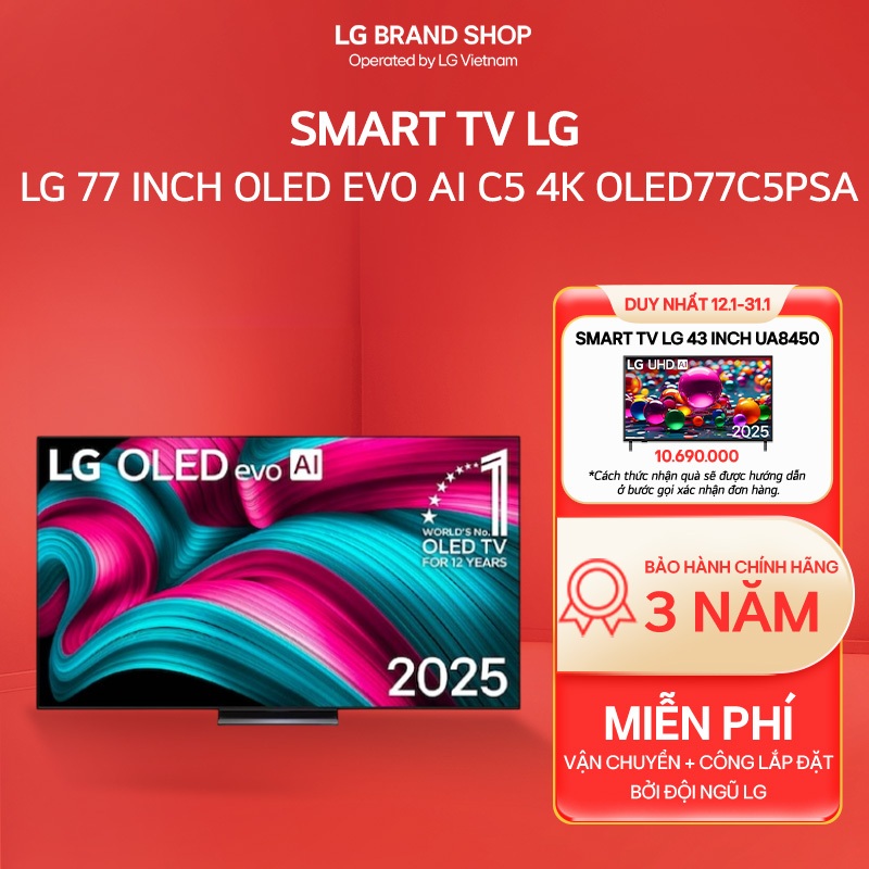 [Chỉ giao miền Nam/Bắc] OLED77C5PSA.ATV - TV thông minh LG 77 Inch OLED evo AI C5 4K
