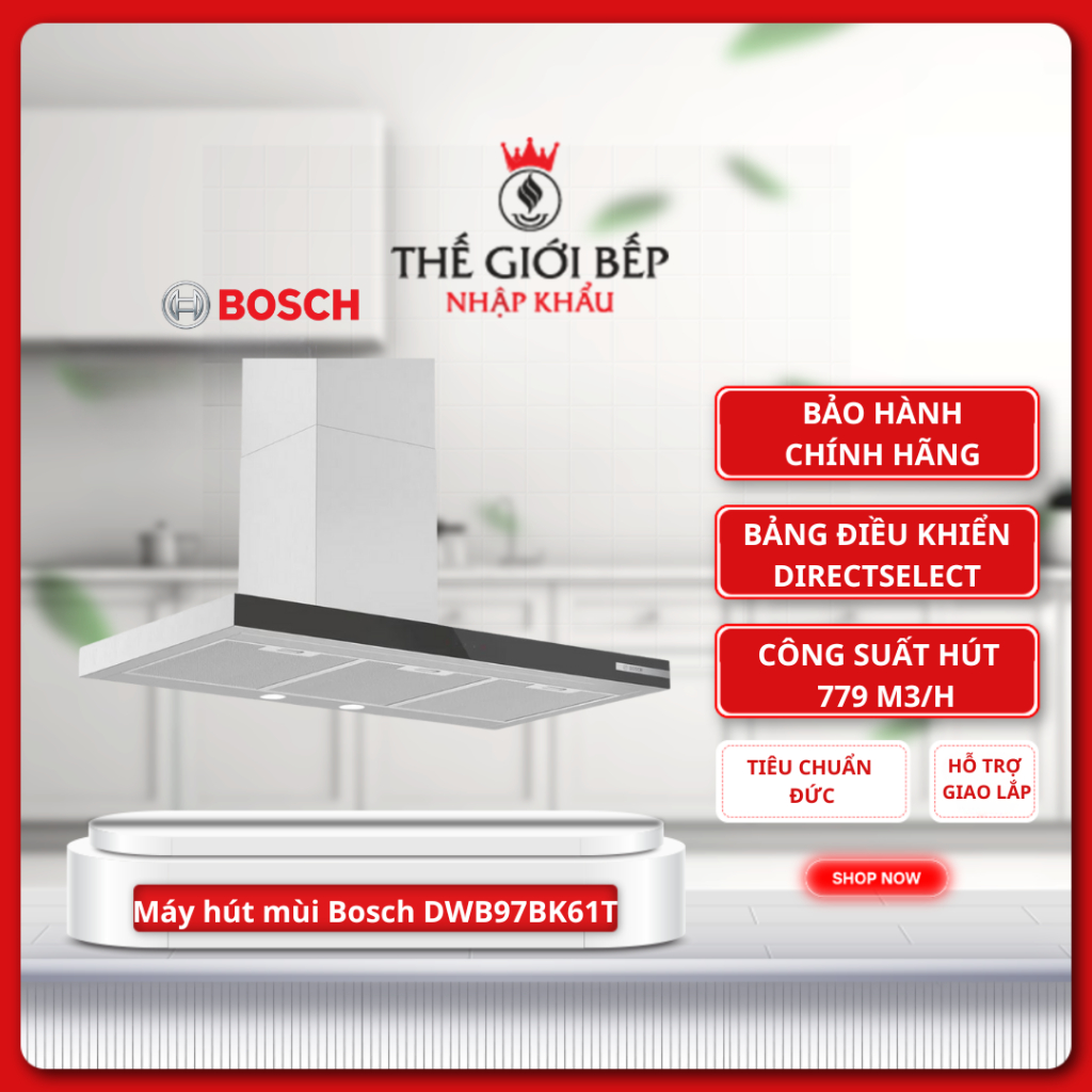 Máy hút mùi áp tường Bosch DWB97BK61T - Công Suất Mạnh Mẽ, Vận Hành