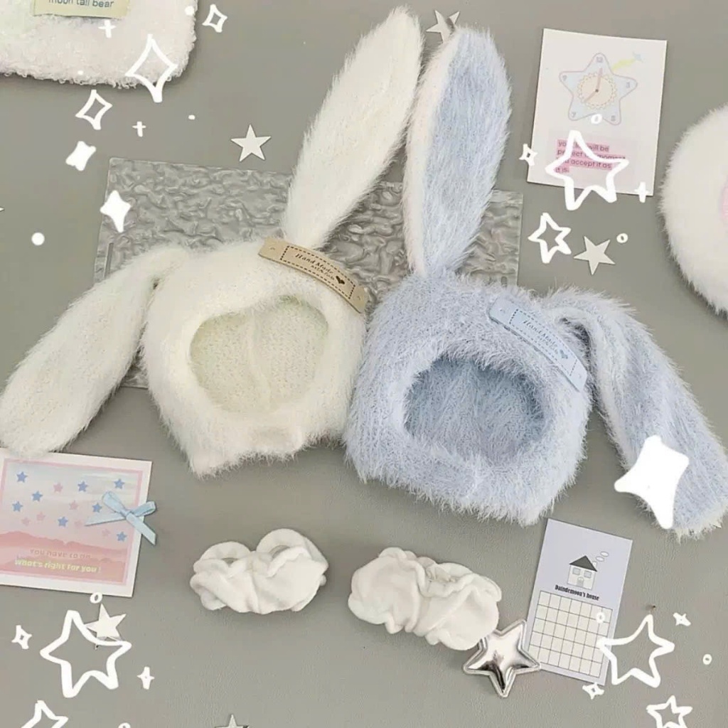 Mũ Bông Tai Thỏ Cho Doll 10cm | Nón Lông Mềm Xù Cute Kèm Cái Quần Nhỏ | Phụ Kiện Doll, Gấu Bông 10cm