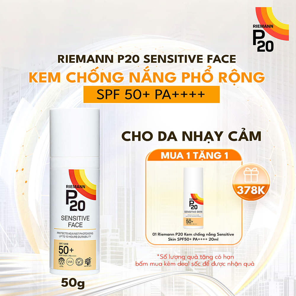 Kem chống nắng phổ rộng Riemann P20 Sensitive Face SPF 50+ PA ++++ dành cho da nhạy cảm 50g