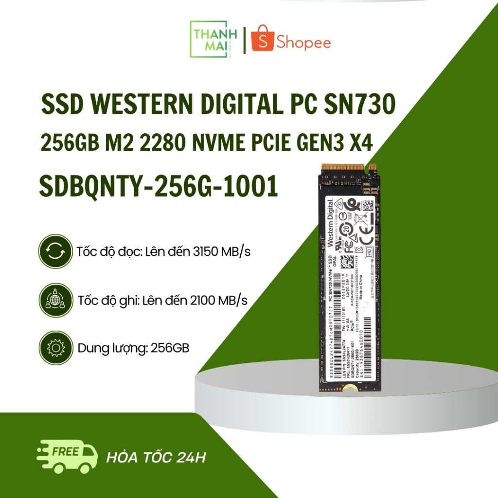 [HÀNG THÁO MÁY] Ổ cứng SSD Western Digital PC SN730 256GB M2 2280 NVMe PCIe Gen3 x4 | SDBQNTY-256G-1