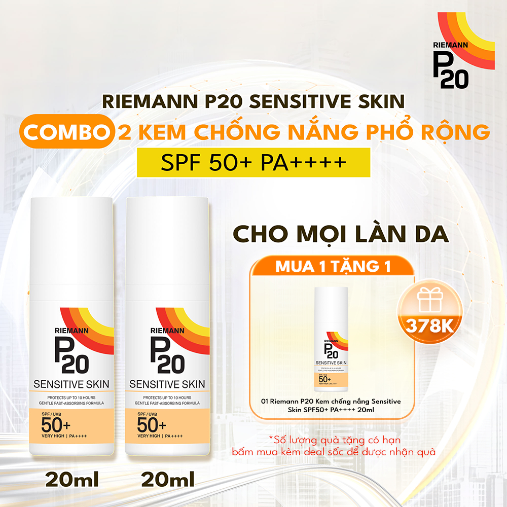 Combo 2 Kem chống nắng Riemann P20 phổ rộng Sensitive Skin SPF 50+ PA ++++ 20ml dành cho mọi loại da