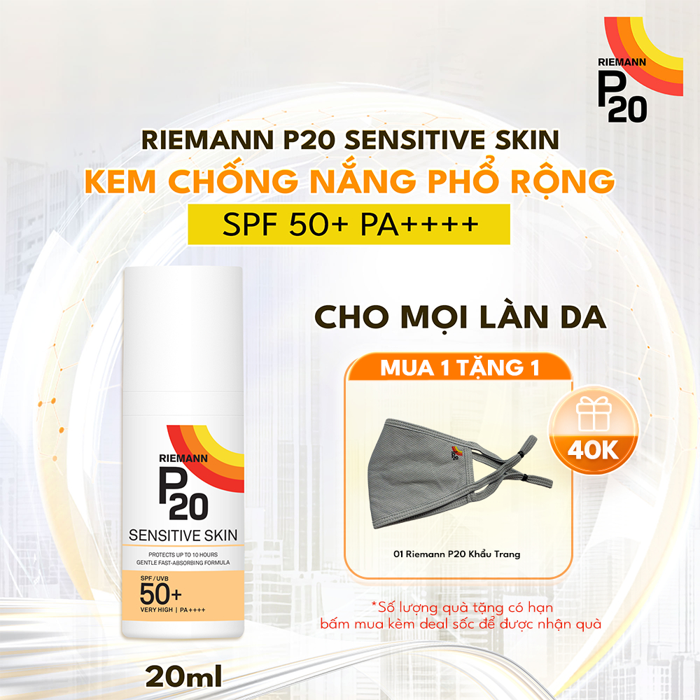 Kem chống nắng Riemann P20 phổ rộng Sensitive Skin SPF 50+ PA ++++ 20ml dành cho mọi loại da