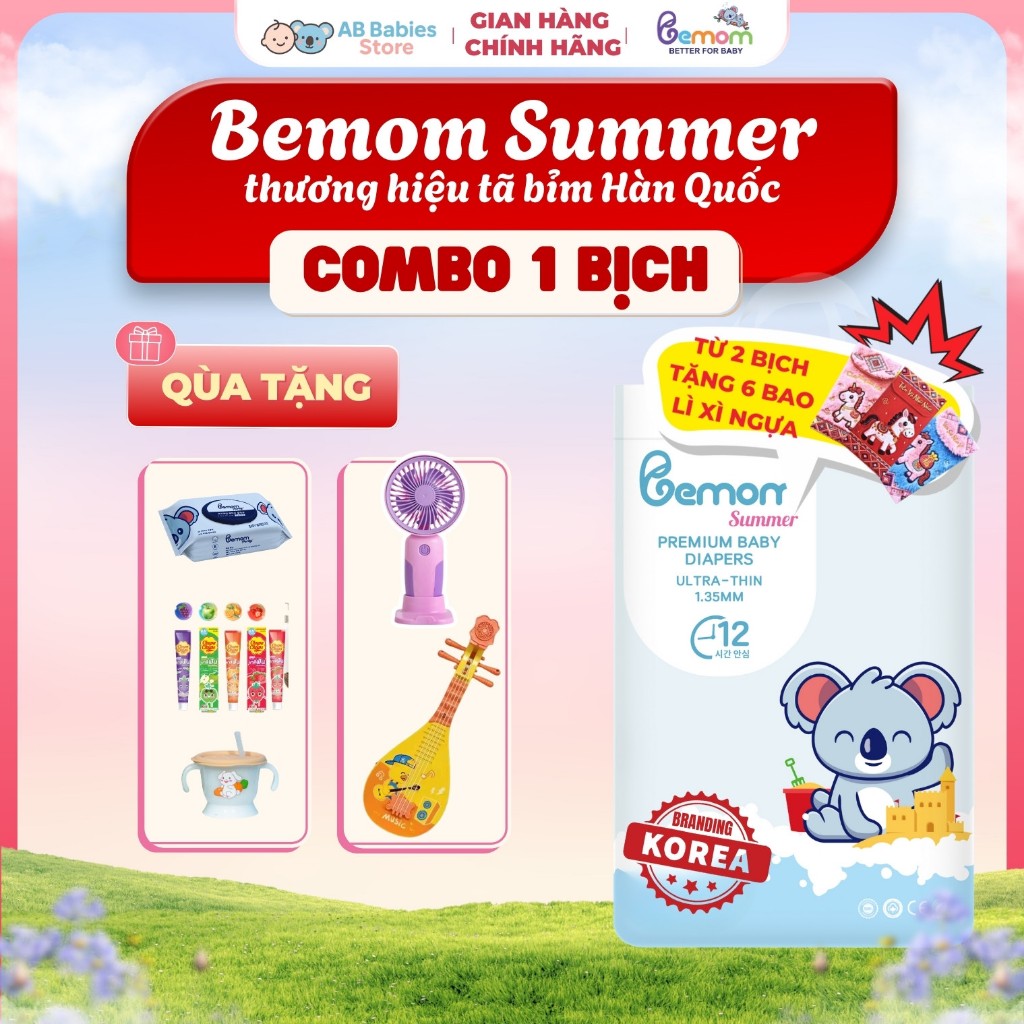 (Tặng Quà) Tã/Bỉm Hàn Dán Và Quần Bemom PLUS Chuyên Gia Bỉm Đêm, Chống Tràn 12h Size M-3XL 3-30kg