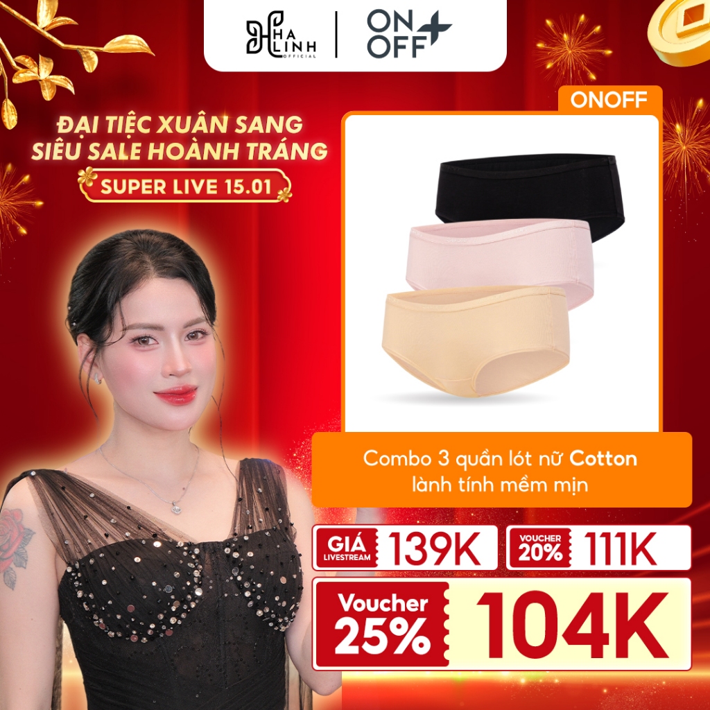[Võ Hà Linh x ONOFF] Combo 3 quần lót nữ Cotton lành tính mềm mịn thấm hút nhanh - ONOFF