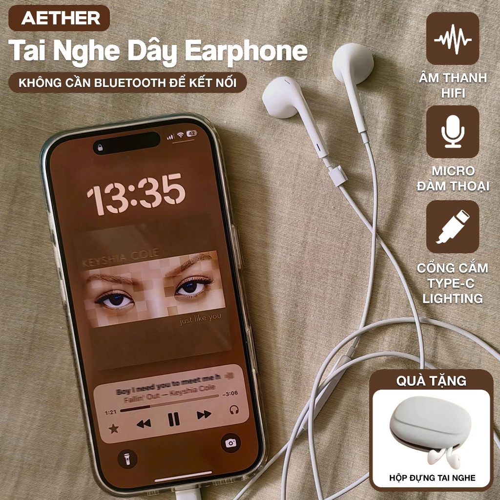 Tai Nghe Dây Nhét Tai Aether Earphone Âm Thanh Êm Ái Cổng Kết Nối Lighting / Type-C Earphone Gaming 