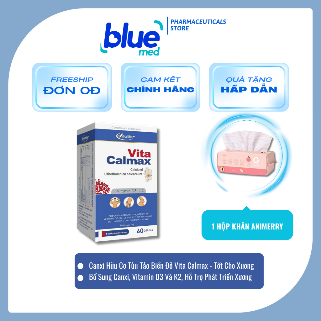 Canxi Hữu Cơ Từ Tảo Biển Đỏ Vita Calmax - Bổ Sung Magie, Canxi, Hỗ Trợ Phát Triển Cơ Xương (60V)