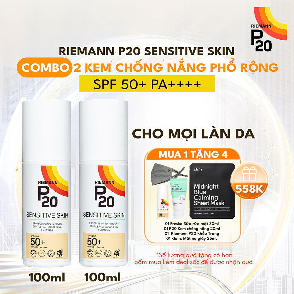 Combo 02 Kem chống nắng phổ rộng Riemann P20 Sensitive Skin SPF 50+ PA ++++ 100ml dành cho mọi loại 