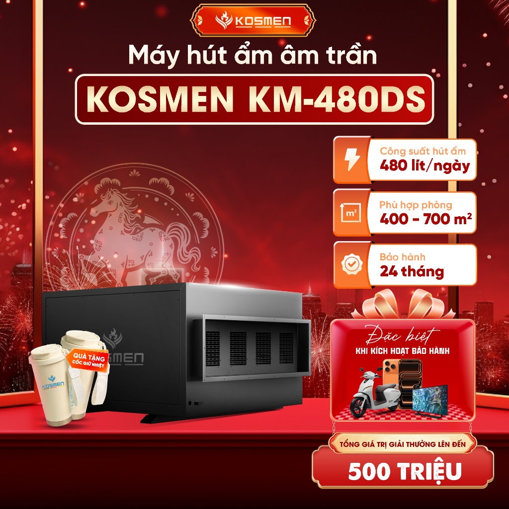 Máy Hút Ẩm Âm Trần Kosmen KM-480DS Công Suất 480 lít/ngày - Hàng Chính Hãng BH 24 Tháng