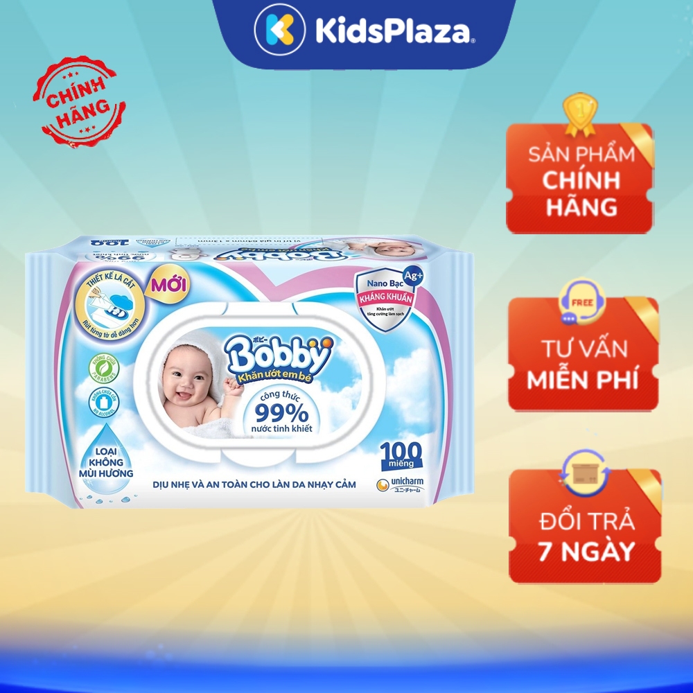 Khăn ướt Bobby 100 miếng (nắp mở) - chính hãng KidsPlaza