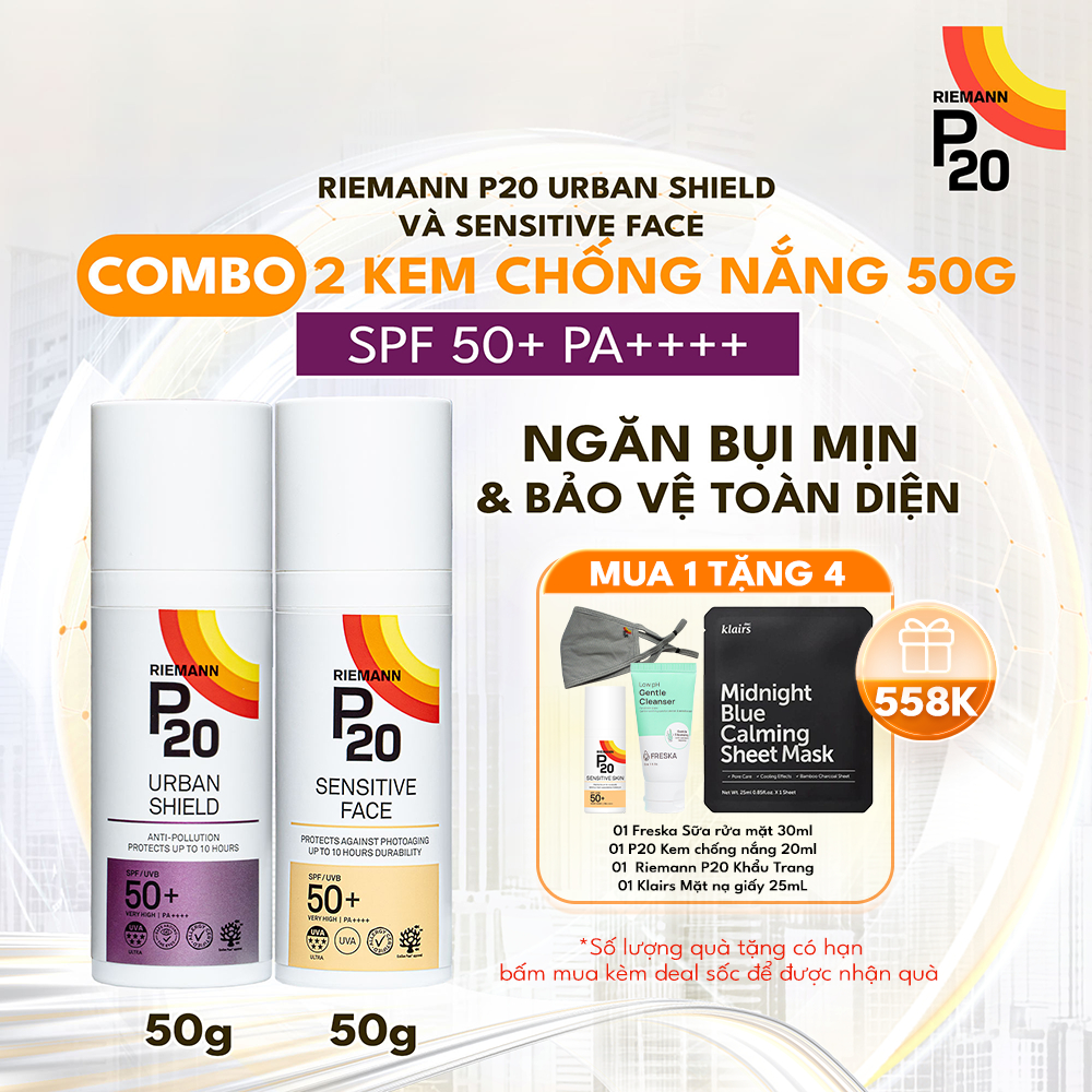 Combo X2 Chống nắng bảo vệ da Riemann P20 Urban Shield 50g & Riemann P20 Sensitive Face 50g SPF50+ P