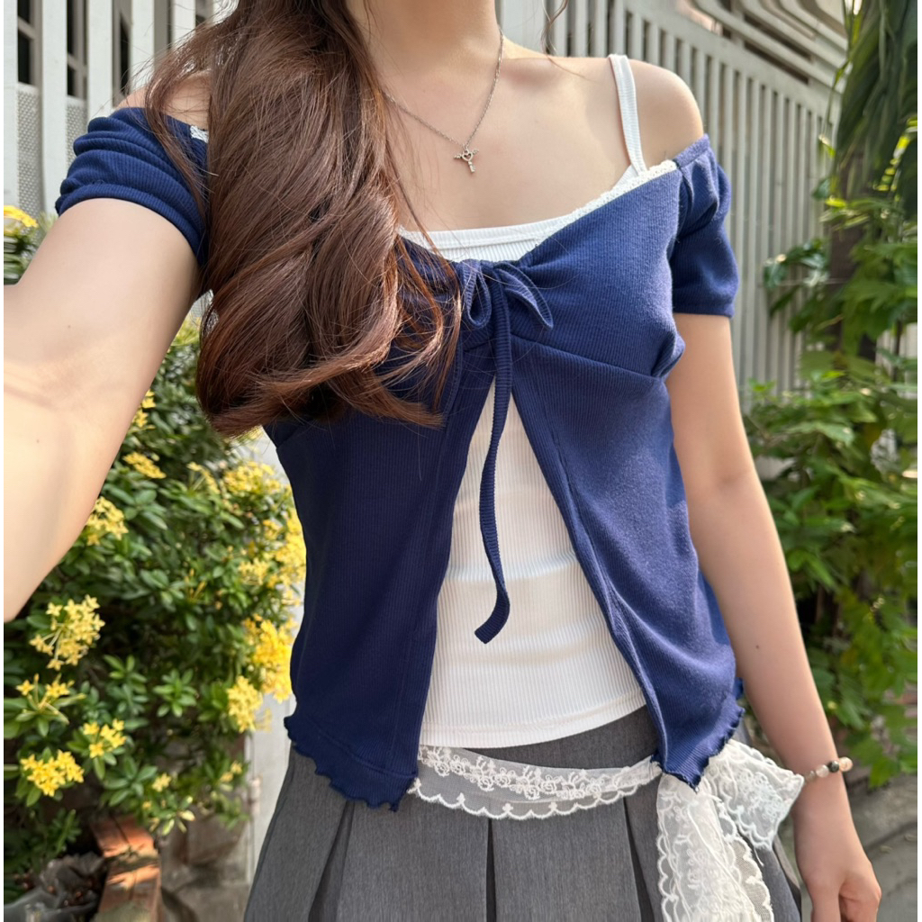 Áo coquette xanh navy kèm áo 2 dây | Giselle Top -BLUMIN