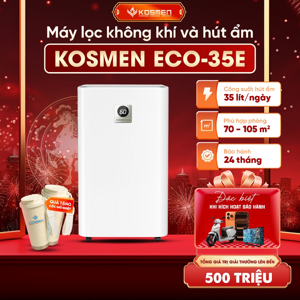 Máy Lọc Không Khí Và Hút Ẩm Kosmen ECO-35E Hút Ẩm 35 lít/ngày, Lọc Khí 3 Lớp Cao Cấp - Hàng Chính Hãng, Bảo Hành 2 Năm