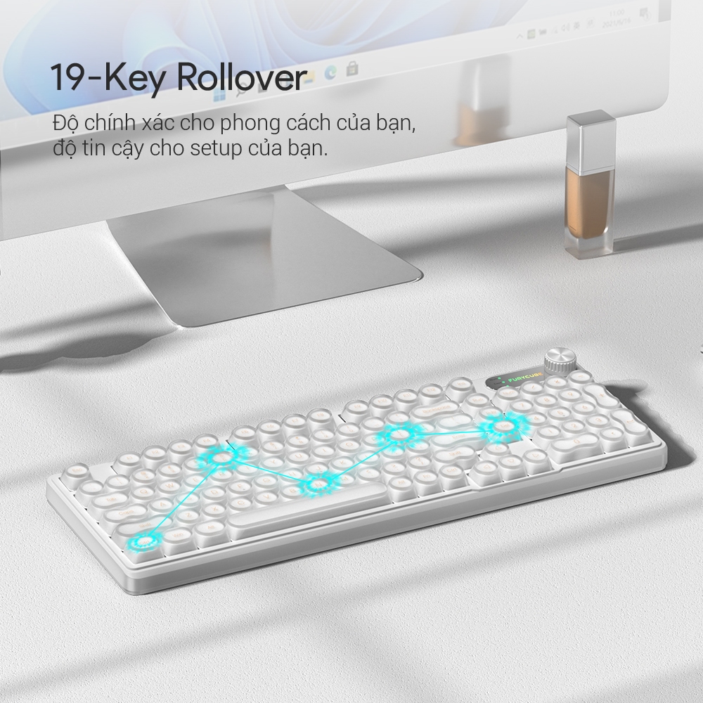Bàn Phím Có Dây FURYCUBE IP98, 98 Phím, LED RGB, Keycap Bán Trong Suốt, Phù Hợp Văn Phòng & Học Tập | BigBuy360 - bigbuy360.vn