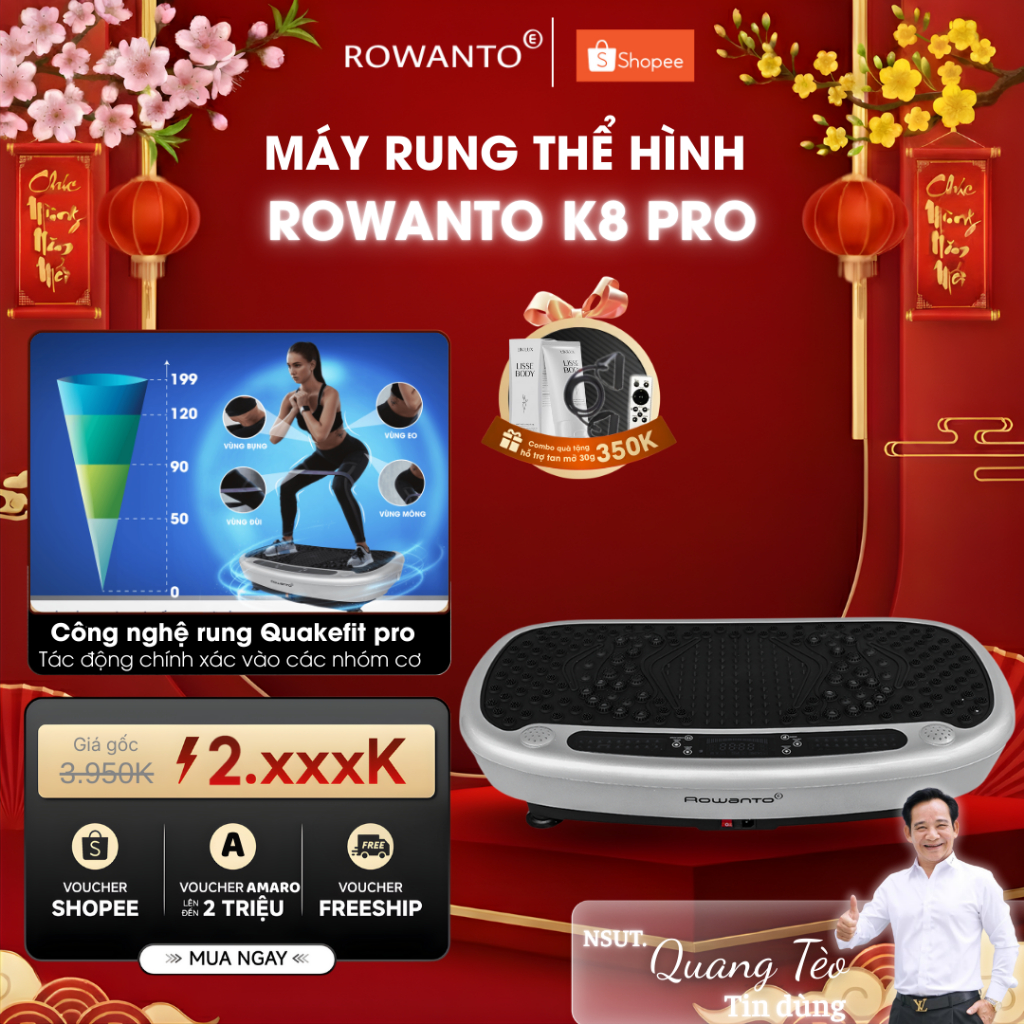 [LIVE] Máy Rung Massage Giảm Cân Tại Nhà ROWANTO K8 bản mới nhất 2025, Máy tập thể dục tại nhà hiệu 