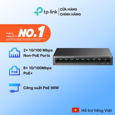 TP-Link LS110P | Switch 10 Cổng, 8 PoE+ Chuẩn 30W, Hỗ Trợ Extend 250m