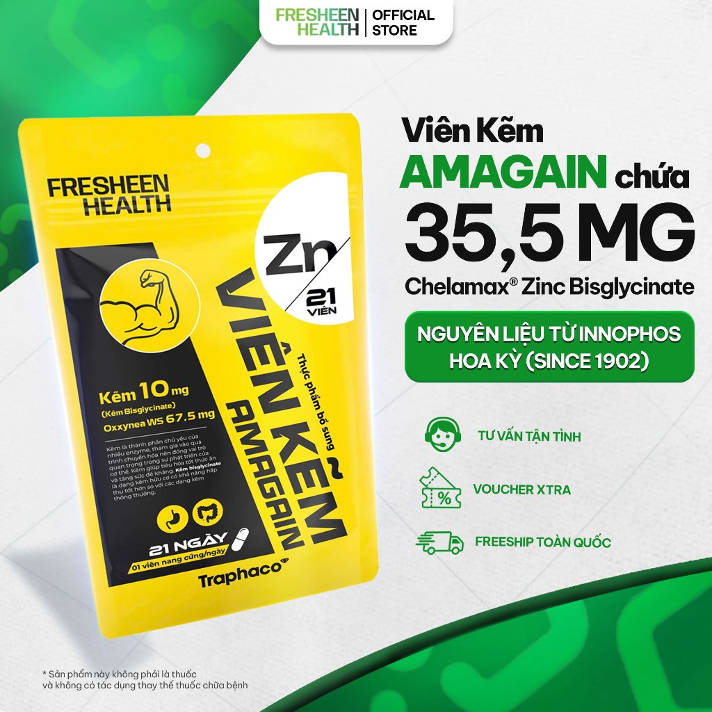 [Combo 5] Viên kẽm AMAGAIN sử dụng công nghệ Kẽm Chelamax® Bisglycinate nhập Mỹ được phân phối bởi F