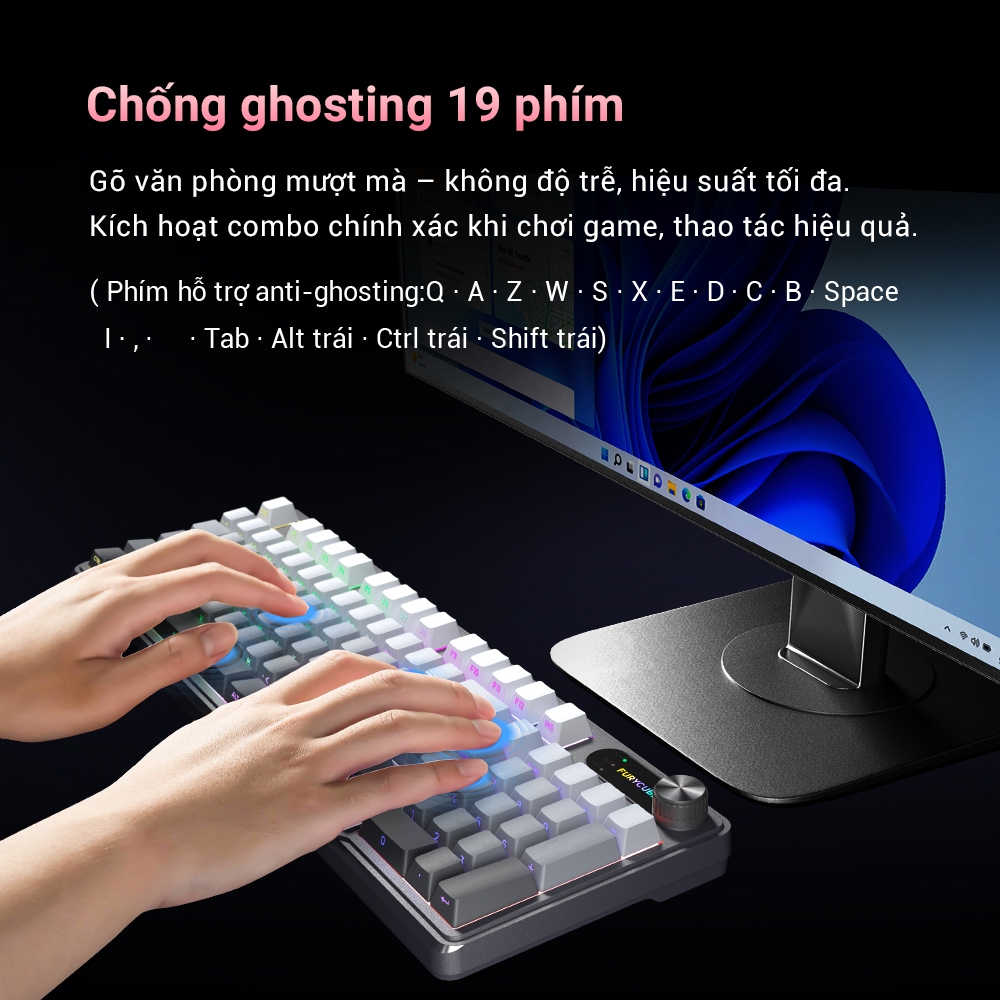 Bàn Phím Không Dây Bluetooth 2.4G FURYCUBE IP98 PRO, Có Dây USB, Không ồn, game/văn phòng, LED RGB | BigBuy360 - bigbuy360.vn
