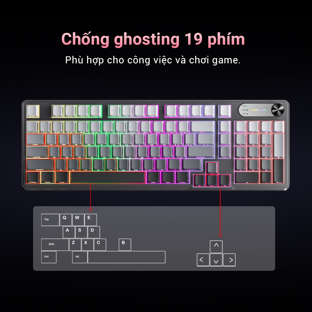 Bàn Phím Không Dây IP98 PRO, Bluetooth 2.4G USB, Không ồn, game/văn phòng, LED RGB, Có núm xoay | BigBuy360 - bigbuy360.vn