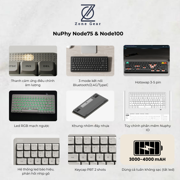 Bàn phím cơ Nuphy Node75 & Nuphy Node100 - Bàn phím không dây led RGB, 3 mode kết nối, Vuốt cảm ứng, Khung nhựa | BigBuy360 - bigbuy360.vn