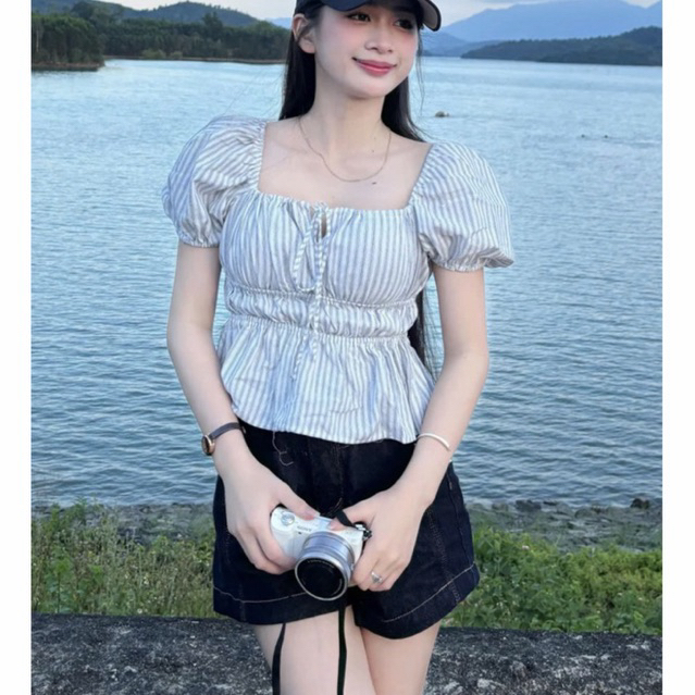 Áo Babydoll Dáng Rộng thắt nơ tay bồng tôn dáng cho nữ m6004 | BigBuy360 - bigbuy360.vn