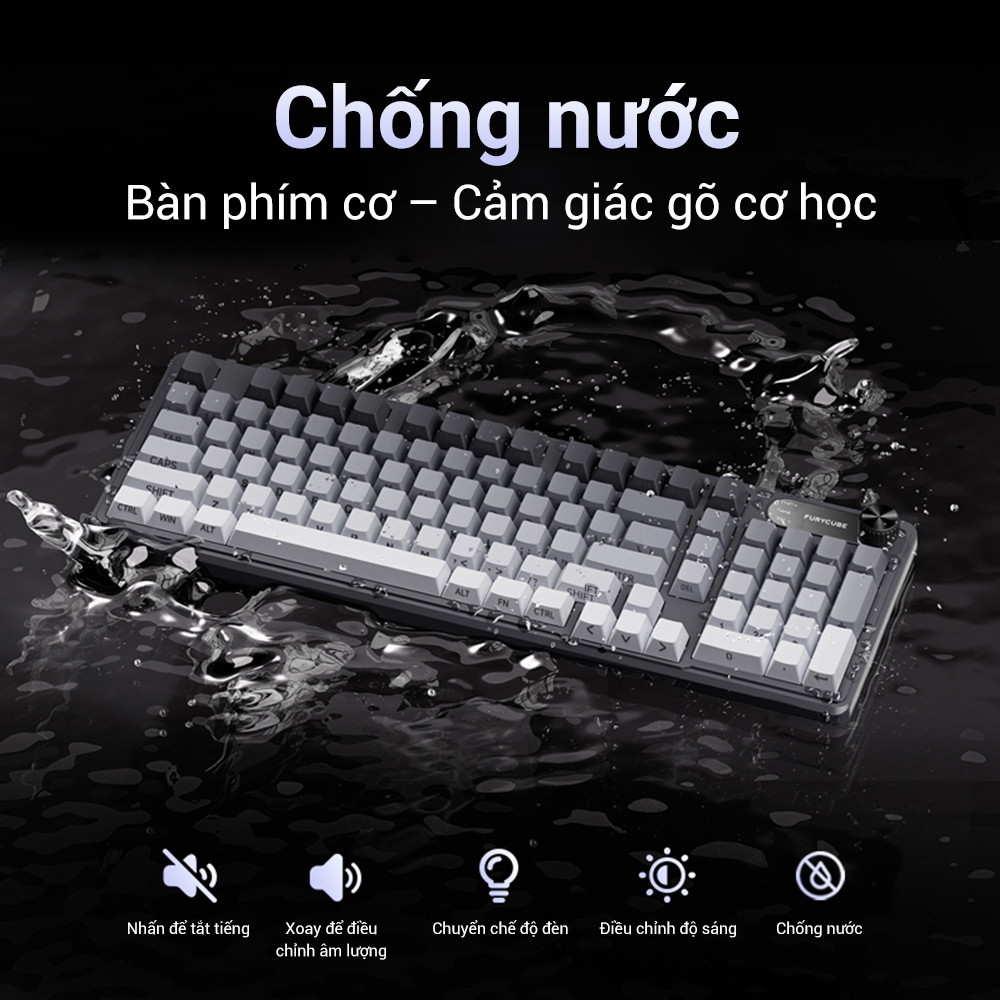 Bàn Phím Không Dây Bluetooth 2.4G FURYCUBE IP98 PRO, Có Dây USB, Không ồn, game/văn phòng, LED RGB | BigBuy360 - bigbuy360.vn