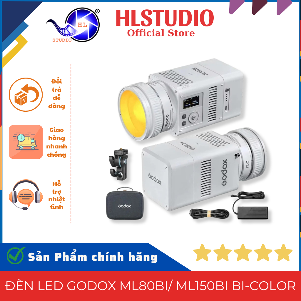 Đèn Led Godox ML80Bi & ML150Bi Bi-Color 2800-6500K CRI96 (ML80: 29600lux • ML150: 61054lux)