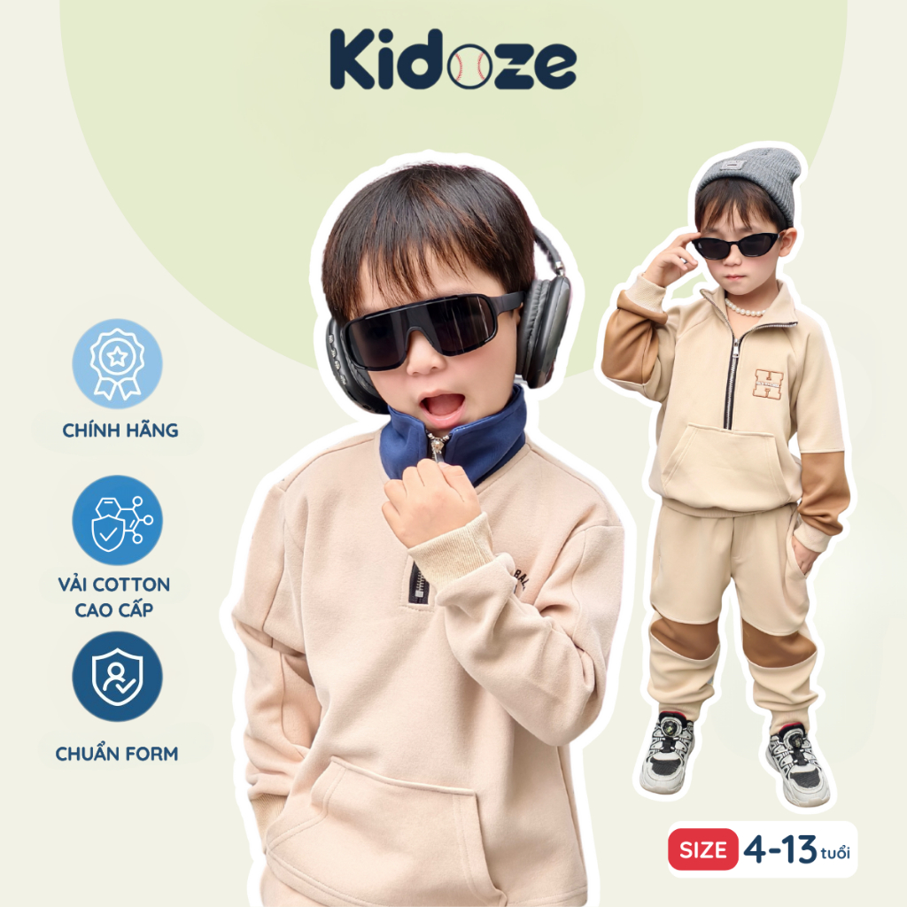 Bộ Đồ Nỉ Cổ Khóa Kéo Thời Trang Cho Bé Trai, Bộ Đồ Nỉ Thu Đông Thể Thao Cao Cấp Cho Bé Từ 3-14 Tuổi
