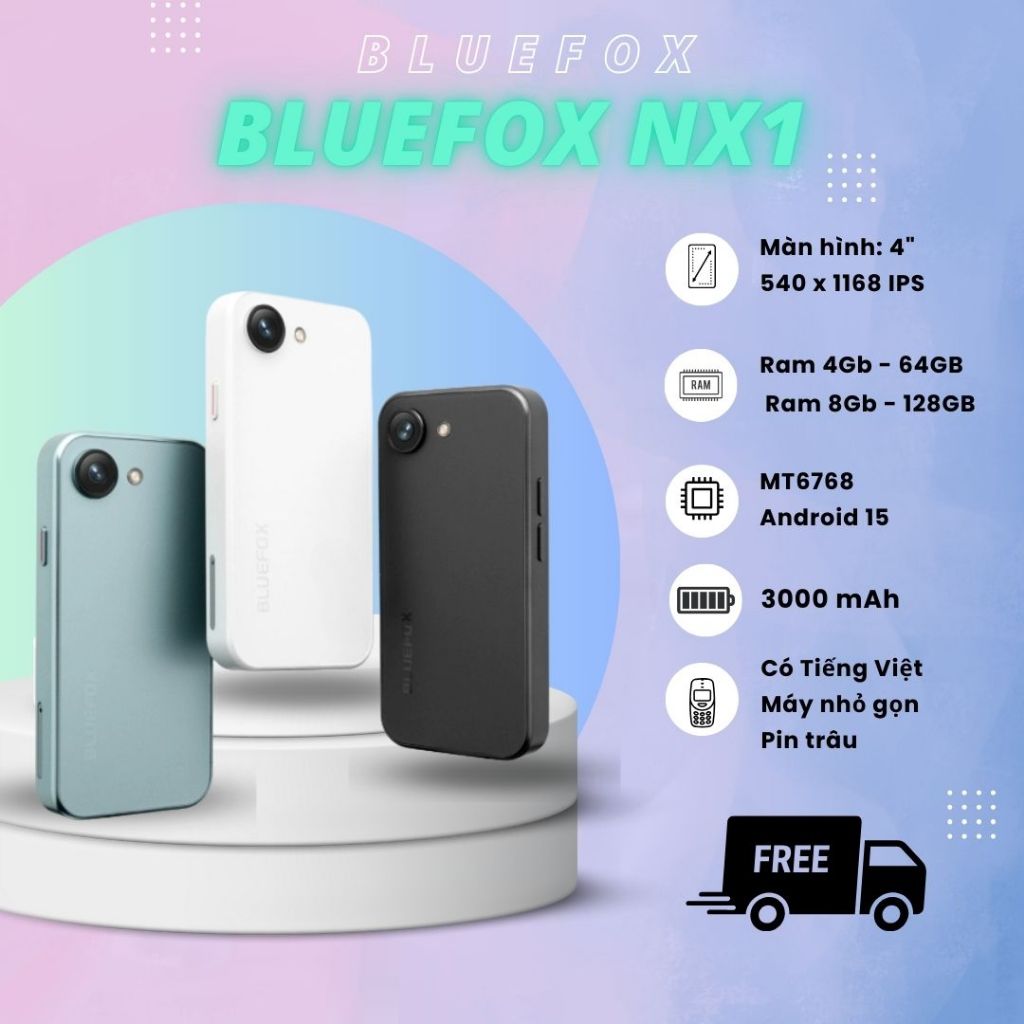 Bluefox NX1 - Ram 8GB - 128GB, Android 15, Pin 3000mAh dùng 1 2 ngày - Điện thoại mini, Pin trâu