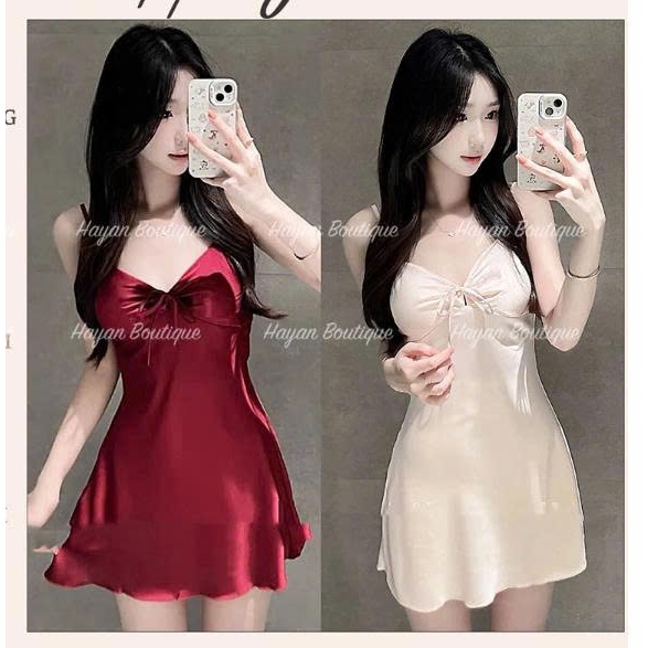 [Peinn] HT203 Váy ngủ sexy dây buộc nơ kèm ĐỆM LÓT tôn dáng,đầm ngủ lụa dáng suông quyến rũ HT203