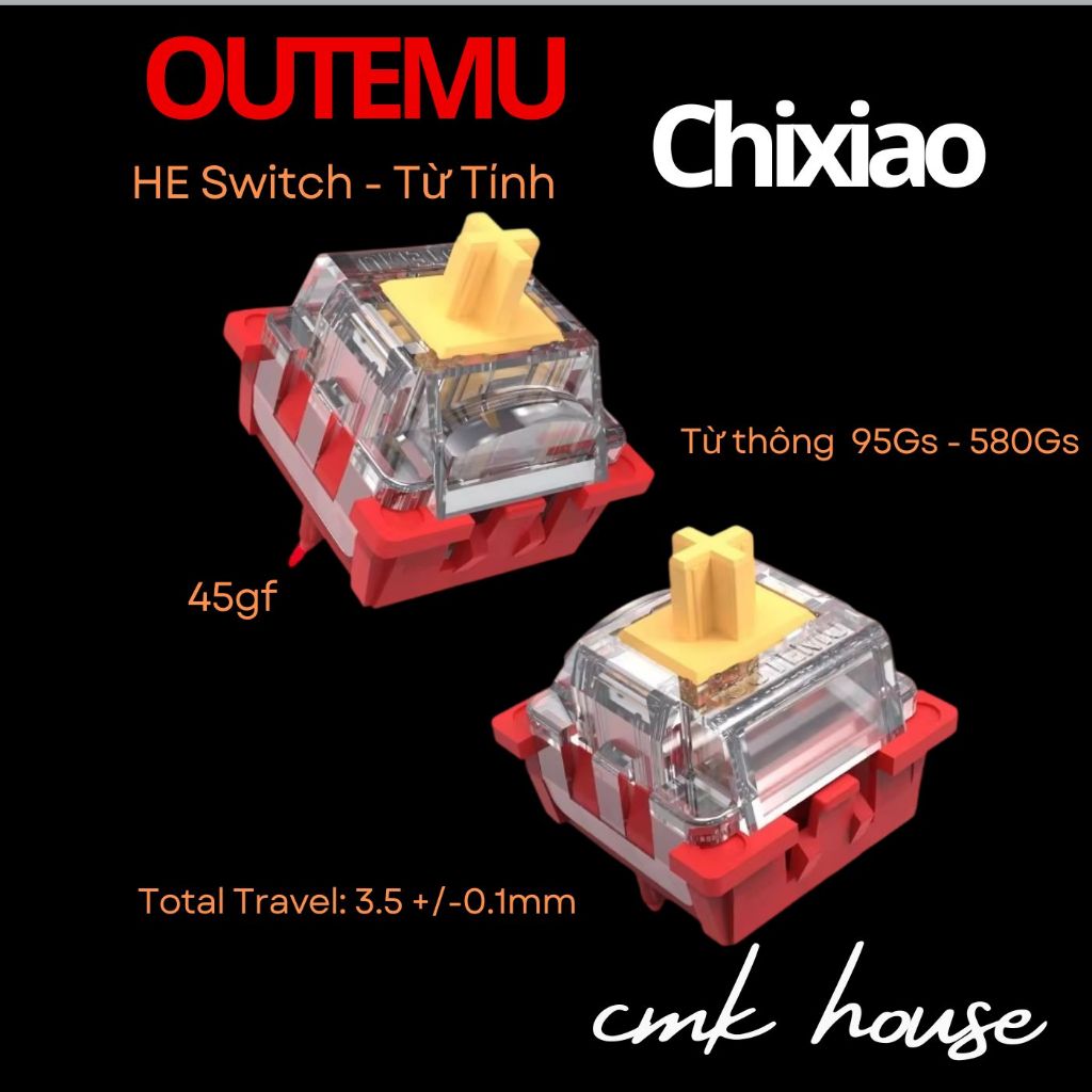 Gói 10 Switch Từ Tính Outemu Chixiao HE - Creamy - 45gf - tản LED