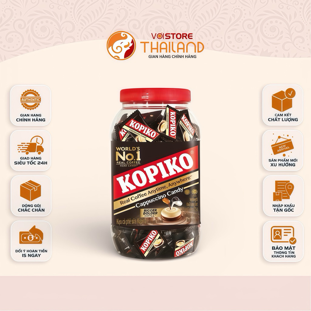 [COMBO 3 HỘP] Kẹo Cà Phê Kopiko Cappuccino – Hộp 560g