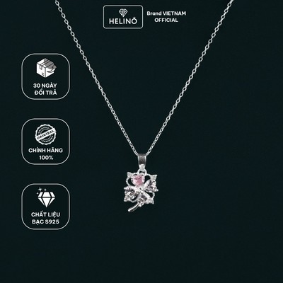 Dây Chuyền Bạc Nữ HELINO Cỏ Bốn Lá May Mắn Xoay 360° Đính Đá Tim Hồng Bạc S925 C66