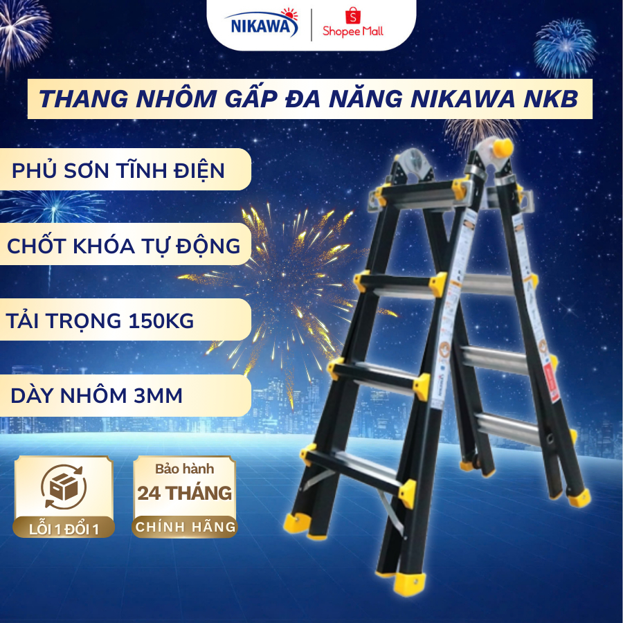 Thang nhôm gấp Nikawa NKB-44 rút lồng đa năng, 4 bậc nhập khẩu Nhật, bảo hành chính hãng 24 tháng