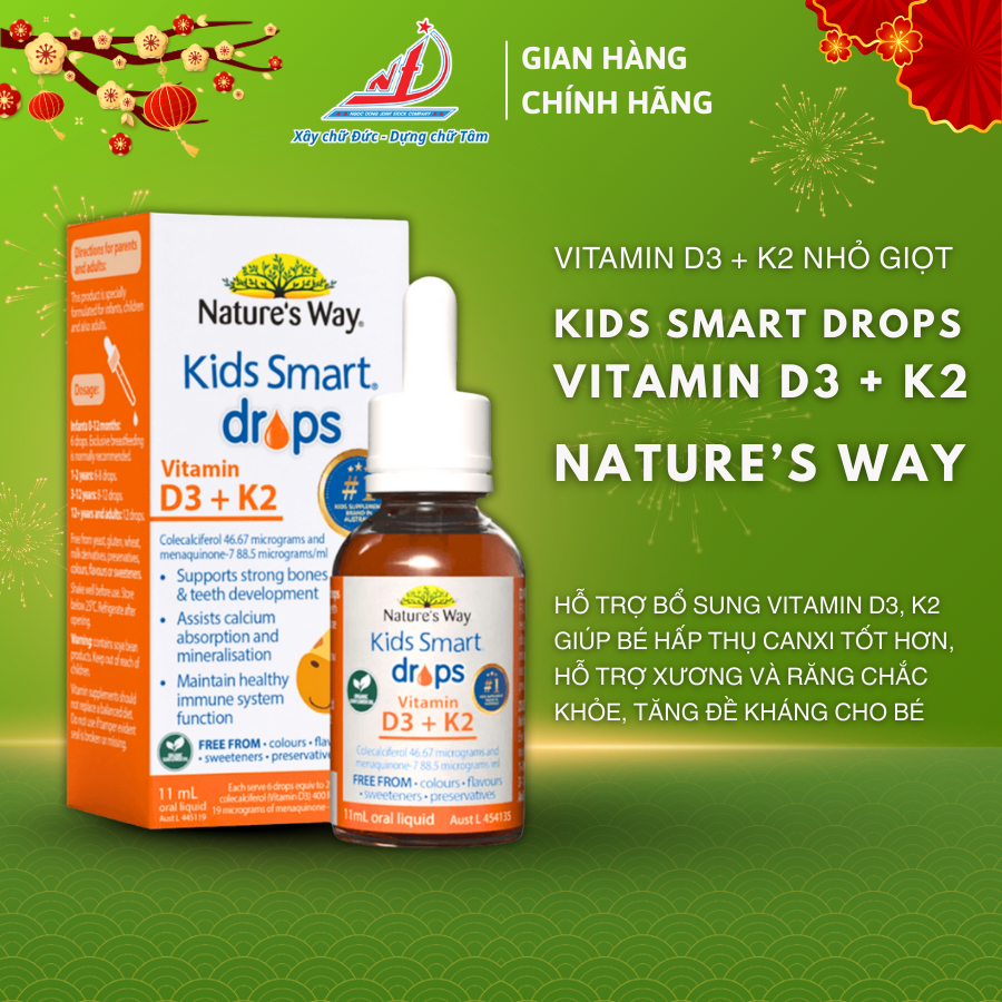 Vitamin D3K2 ORGANIC Nature’s Way Kids Smart Drops Vitamin D3K2 Thế Hệ Mới Cho Bé Chai 11ml