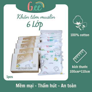 Khăn tắm Gee 6 LỚP muslin cao cấp 100% cotton mềm mại thấm hút kích thước 110*110cm